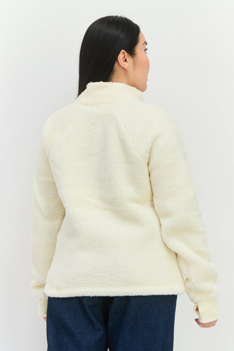 Bearpaw Women High Neck Long Sleeves Faux Fur Sweatshirt, Cream - Image 2